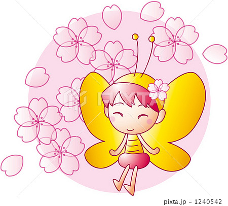 桜の髪飾りモンキチョウのイラスト素材