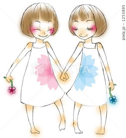 女の子 ２人 花のイラスト素材