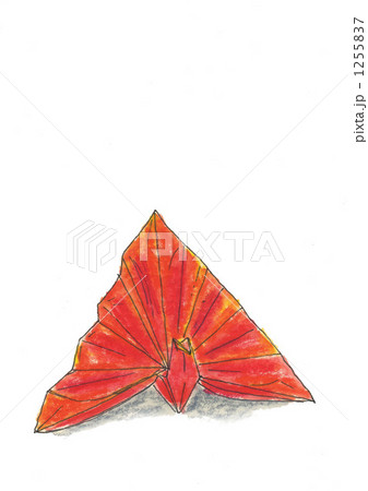 折り紙 鶴 赤色のイラスト素材