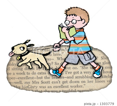犬と散歩する読書少年 1303779