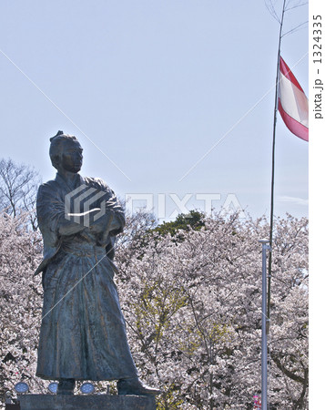 桜と坂本龍馬之像と海援隊旗２ 1324335
