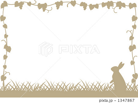兎とブドウ蔦のフレーム 茶色 のイラスト素材