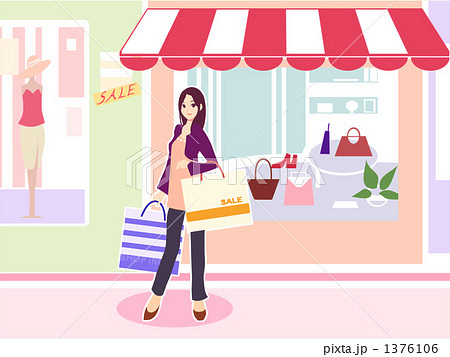買い物する女性のイラストのイラスト素材 1376106 Pixta