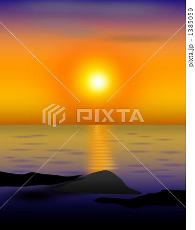 海 夕日 波のイラスト素材 1385059 Pixta
