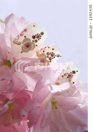 ストーン付き花柄とフワフワピンクのヤエザクラ 1392436