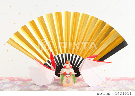 扇と卯と鏡餅金箔紙バック 1421611