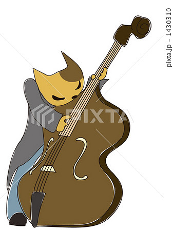ウッドベース 演奏 猫のイラスト素材 1430310 Pixta