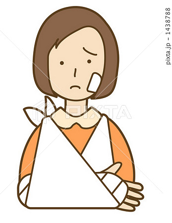三角巾をした女性 骨折のイラスト素材