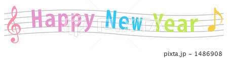 Happy New Yearの文字(カラフルな五線譜) Happy New Yearの文字(カラフルな五線譜) 1486908