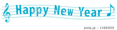 Happy New Yearの文字(水色の五線譜) Happy New Yearの文字(水色の五線譜) 1486909