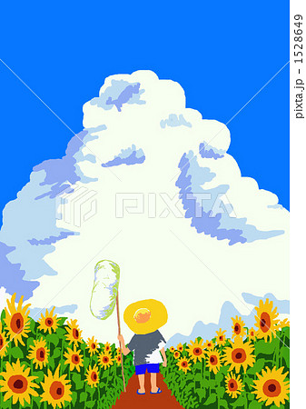 入道雲とひまわりと少年のイラスト素材 1528649 Pixta