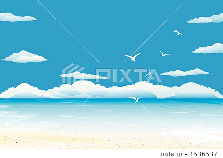 真夏イメージ 02 青空 海 雲 カモメのイラスト素材