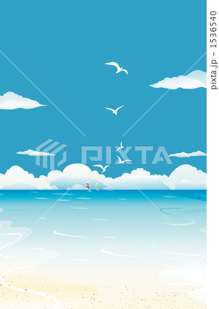 真夏イメージ 03 青空 海 雲 カモメ ヨットのイラスト素材