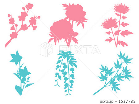 和の花 梅など 桃色 水色 のイラスト素材