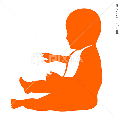 座る赤ちゃんの横向きシルエットのイラスト素材