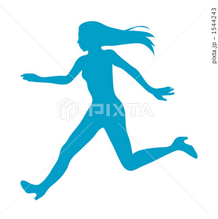軽やかに走る女性のシルエットのイラスト素材