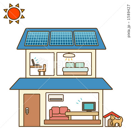 太陽光発電の家のイラスト素材