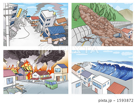 地震による被害 4種 のイラスト素材 1593872 Pixta