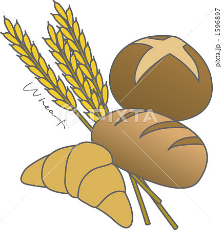 パン３種類と小麦のイラスト素材