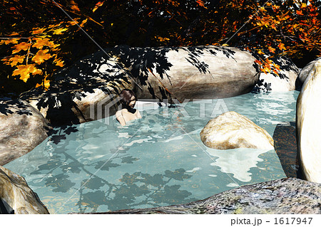 秋の温泉 露天風呂01のイラスト素材