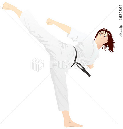 上段蹴りをする女性のイラスト素材