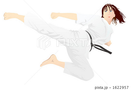 飛び蹴りをする女性のイラスト素材