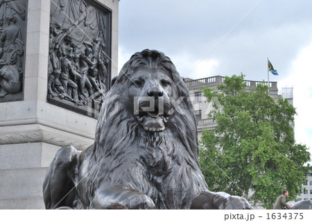トラファルガー広場のライオンの写真素材