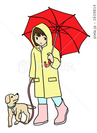 散歩 犬 雨のイラスト素材