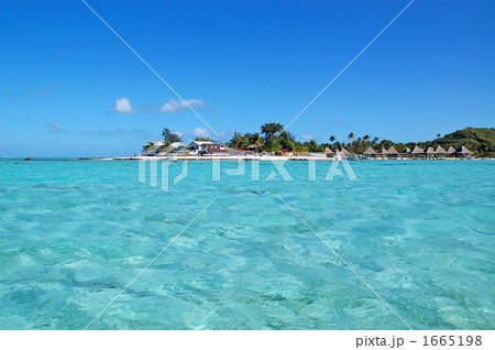 タヒチの絶景 透明度が綺麗なスカイブルーの海と小島 タヒチの絶景 透明度が綺麗なスカイブルーの海と小島 1665198