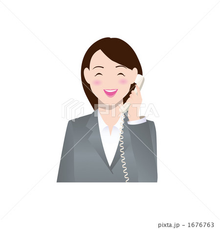 電話をかけるスーツの女性のイラストのイラスト素材