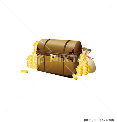 財宝（宝箱と金貨）のイラスト 1676906