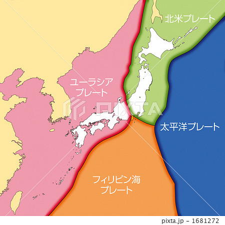 日本列島周辺のプレート名称付き(境界線と海洋) 日本列島周辺のプレート名称付き(境界線と海洋) 1681272