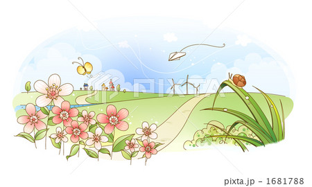 紙飛行機 野原 蝶のイラスト素材