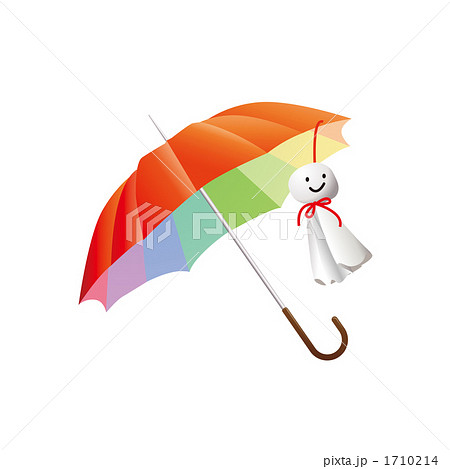 赤い雨傘とてるてる坊主のイラスト 1710214