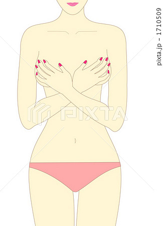手ブラ姿の女性イラスト（ピンク色） 1710509