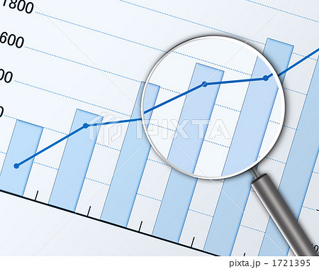 ビジネスイメージ　ビジネス　成長　右肩上がり　拡大　虫眼鏡　グラフ 1721395