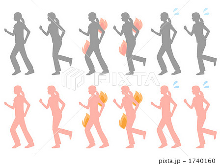 ウォーキング ジョギングをする女性のシルエットのイラスト素材