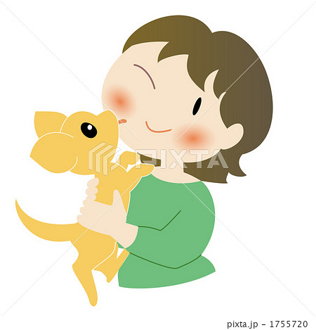 ペットー犬を抱く女性のイラスト素材