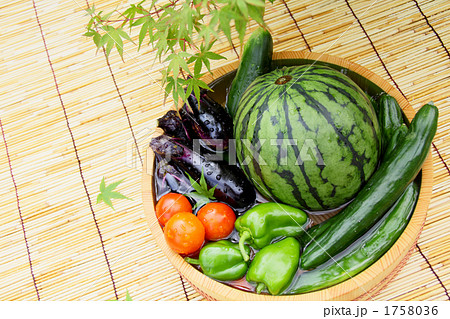たらいで冷やした真夏の野菜ともみじ　３ 1758036