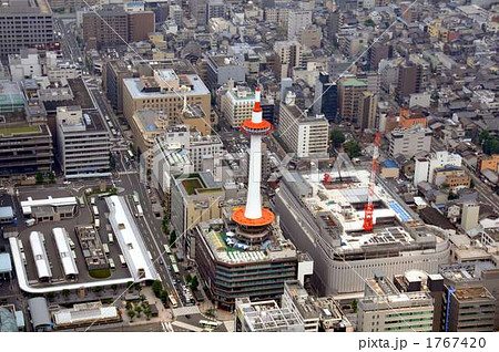 京都タワーを東から空撮の写真素材