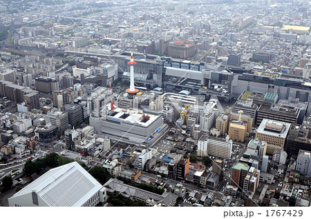 京都駅を北西から空撮の写真素材