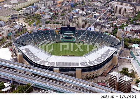 甲子園球場を空撮の写真素材