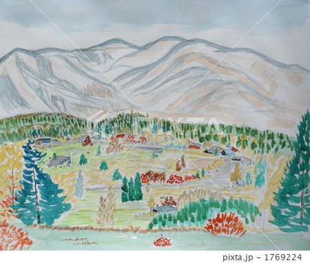 信州高山村山田牧場水彩画 1769224