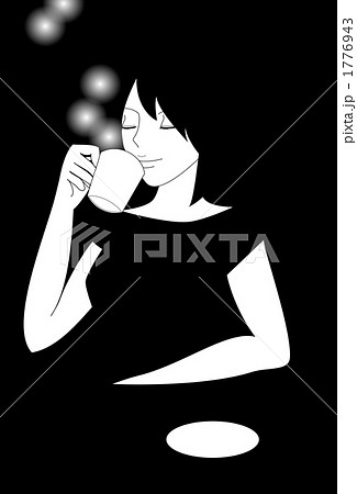温かい飲み物を飲む女性イラストのイラスト素材
