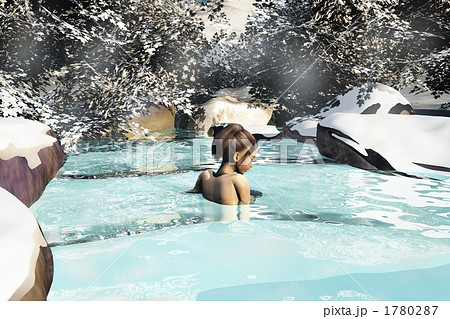 冬の温泉 露天風呂01のイラスト素材