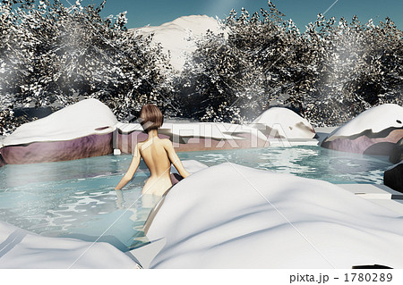 冬の温泉 露天風呂03のイラスト素材