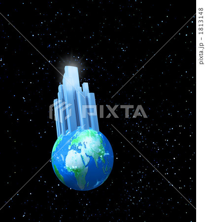 未来都市・地球からそびえ立つ超高層ビル街 1813148