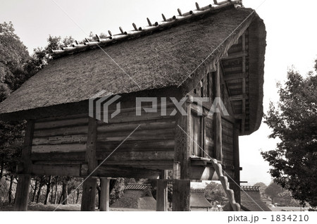 山間の史跡公園の高床式住居セピア色 1834210
