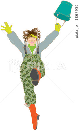 農業女子バケツ「水汲みだ～」 1867959