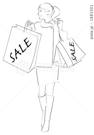 モノクロ 女性 ショッピングのイラスト素材 101